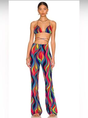 superdown Tamera Bra pant set Multicolor Wave-Print Flare Pants